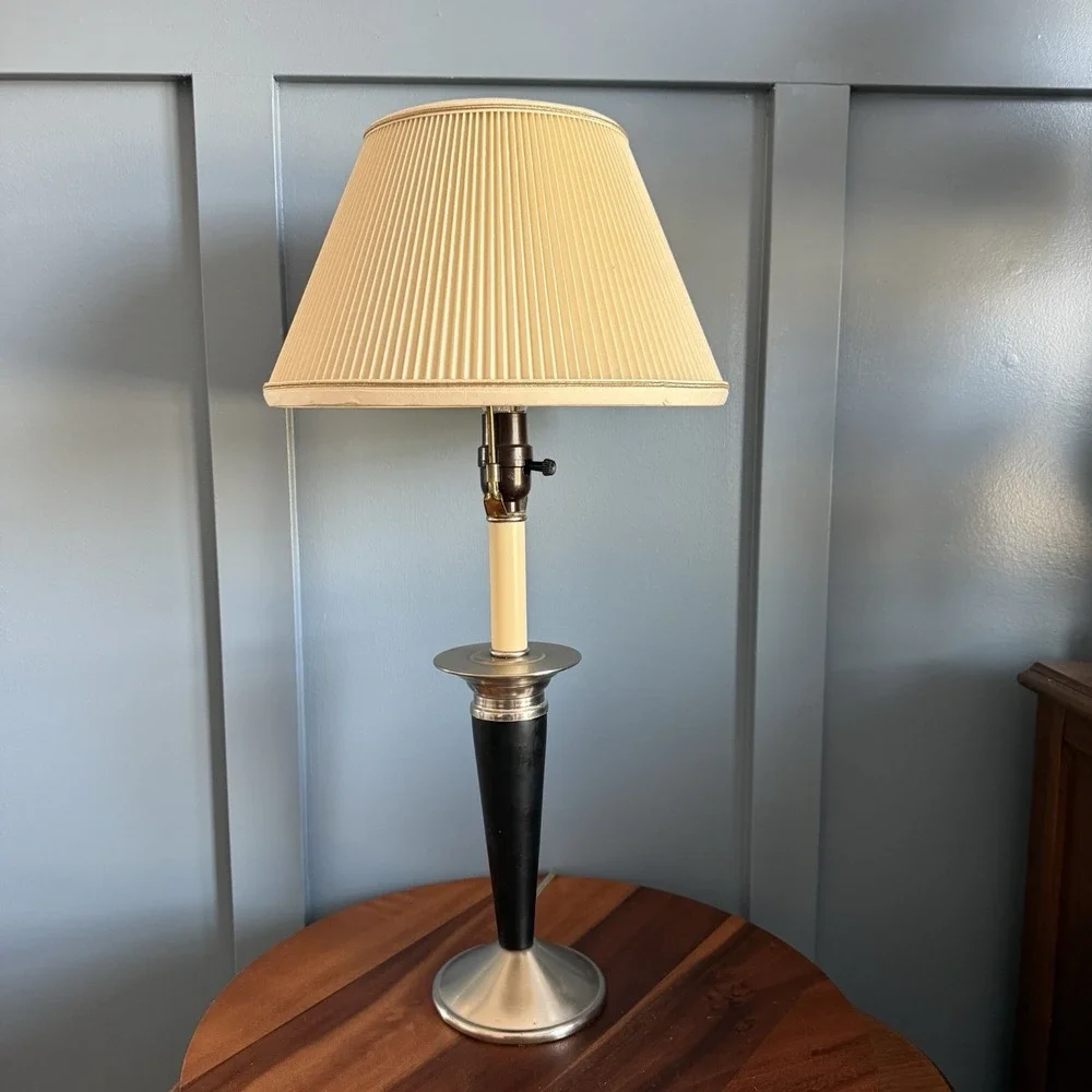 Mid Century Modern Table Lamp Black‎ Silver Metal 24
